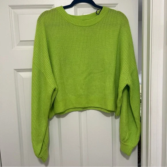 Divided Green Crew Neck Sweater with Ribbed Texture - Picture 1 of 2